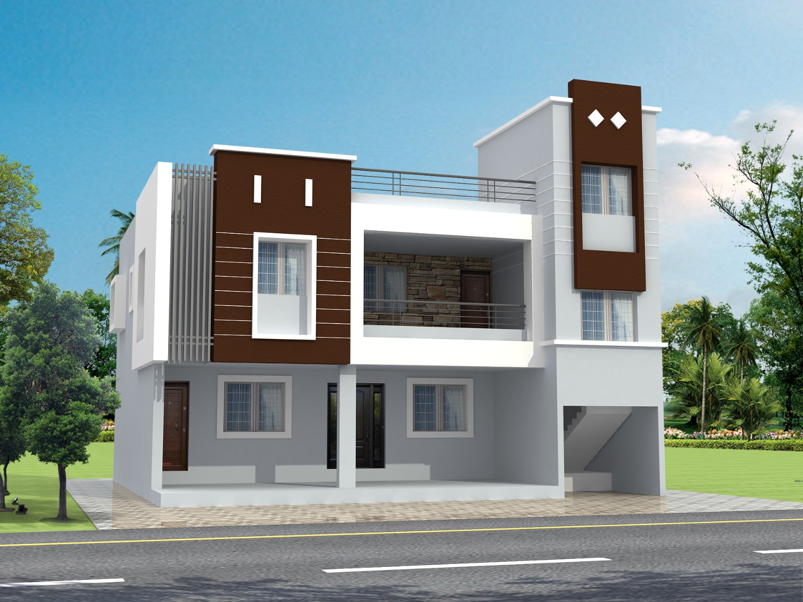 Modern Two-Storey Duplex House Design with Elegant Facade.