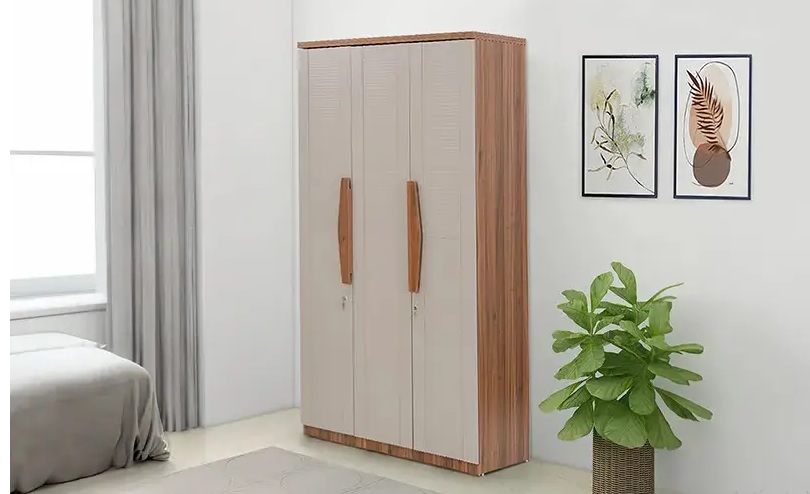 Modern 3-Door Wooden Wardrobe with Dual-Tone Finish.