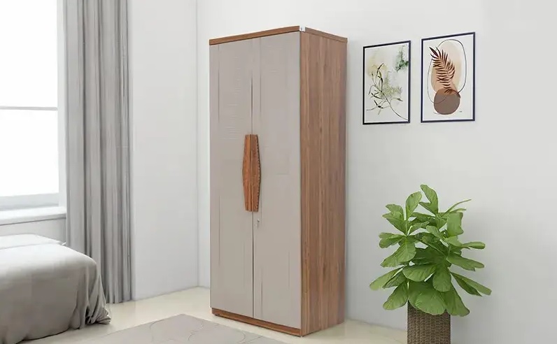 Elegant 2-Door Wooden Wardrobe with Dual-Tone Finish.