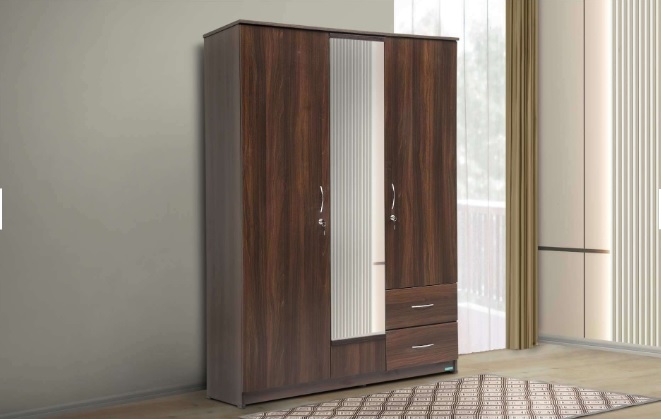 Classic 3-Door Wardrobe with Mirror and Storage Drawers.