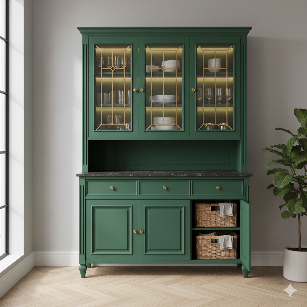 Classic Green Display Hutch with Marble Top.
