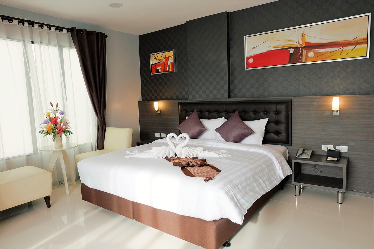 Modern Hotel-Style Bedroom with Chic Dark Accents with the modern cozy touch.