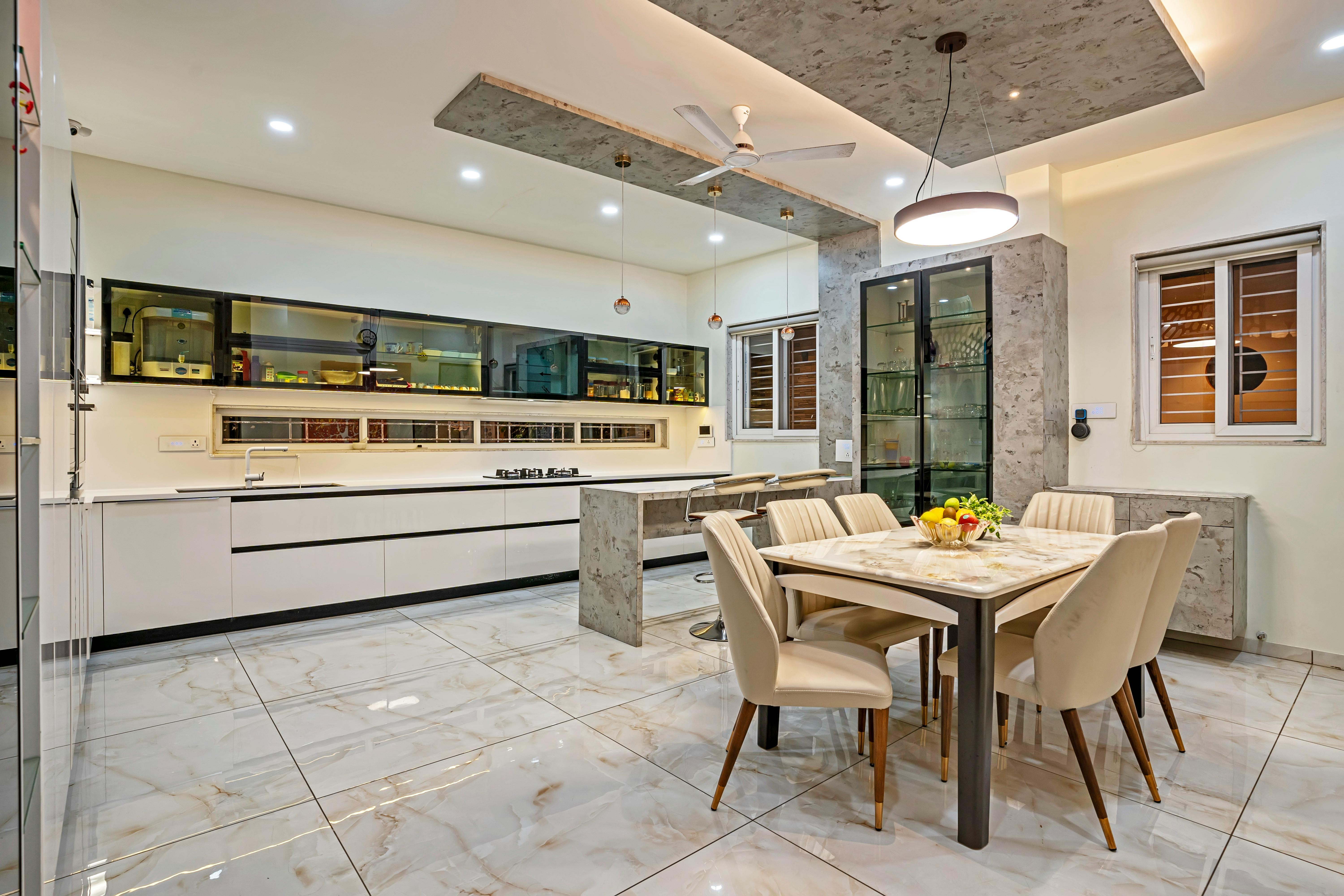 Elegant Contemporary Kitchen with Integrated Dining Space.