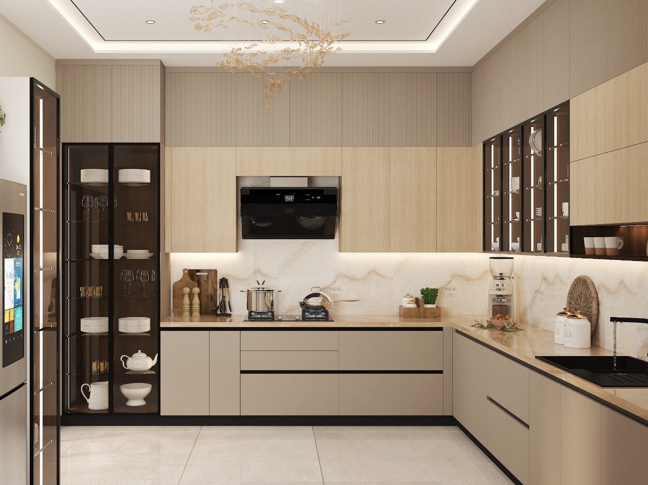 Warm Contemporary Modular Kitchen Design.