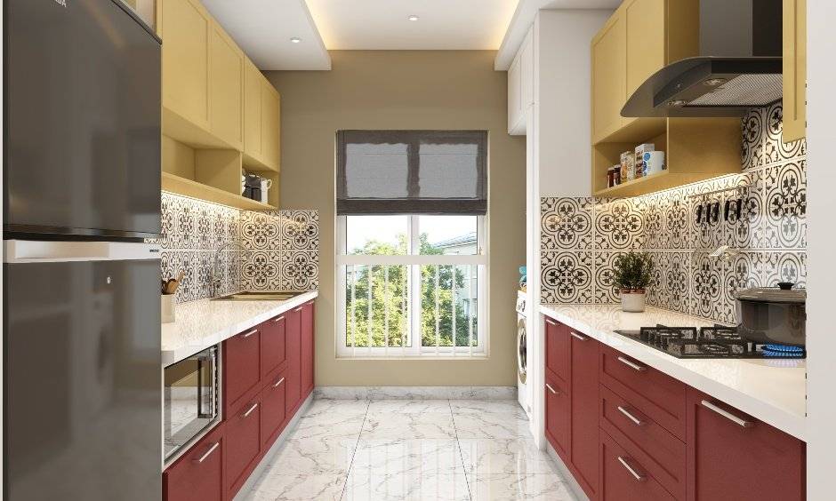 Vibrant Two-Tone Kitchen with Mediterranean Flair.