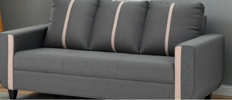 Modern Grey Fabric Sofa with Beige Accents – 3-Seater.