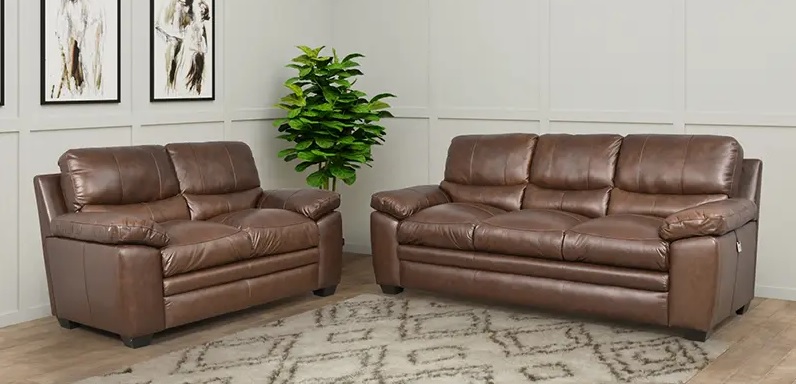 PuLuxurious Brown Leatherette Sofa Set – 3+2 Seater Modern Comfort Collection.