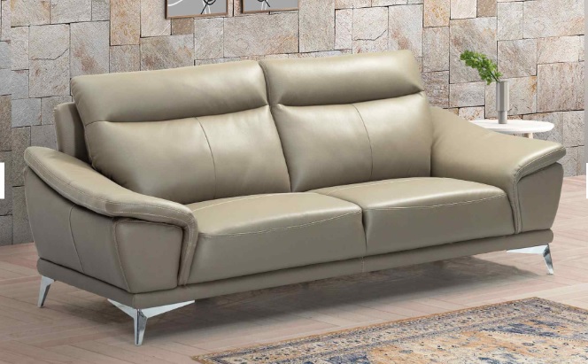 Modern Leather 3-Seater Sofa with Chrome Legs.