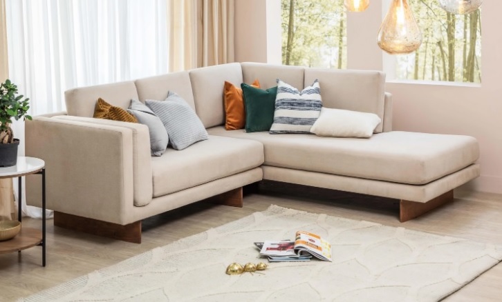 Elegant L-Shaped Fabric Sofa.