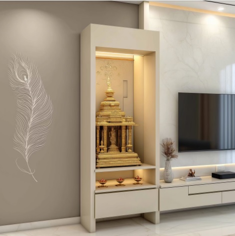 Elegant Floor-to-Ceiling Mandir with Golden Temple Design.