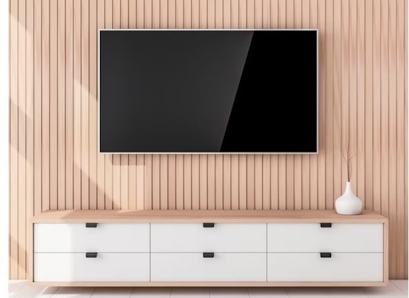 Scandinavian Wood & White TV Cabinet with Drawer Storage.