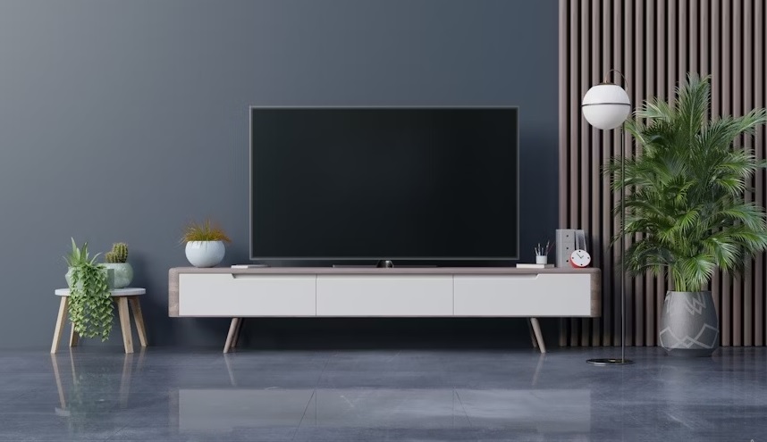 Modern Minimalist TV Cabinet with Wooden Accents and Sleek White Finish.